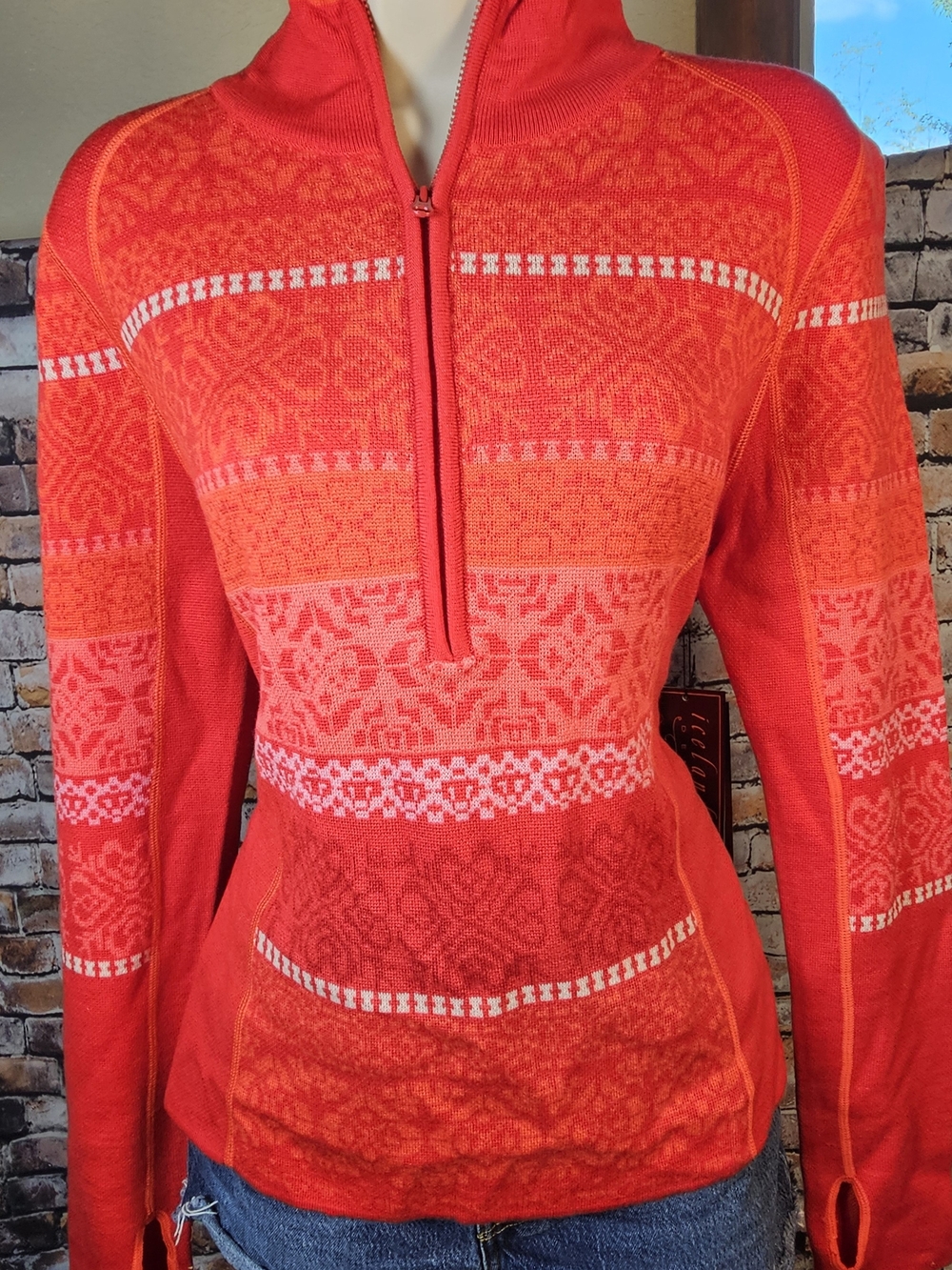 Icelandic Design Haley Half Zip Sweater Women's Sz L Red 100% Merino Wool NWT - Picture 2 of 9